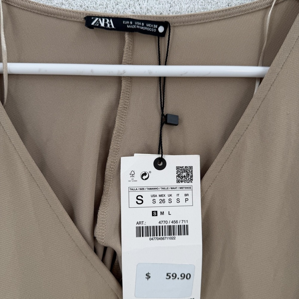 ZARA Dress Womens Small Beige V Neck Maxi Dolman Stretch Join Life NWT - Picture 5 of 9